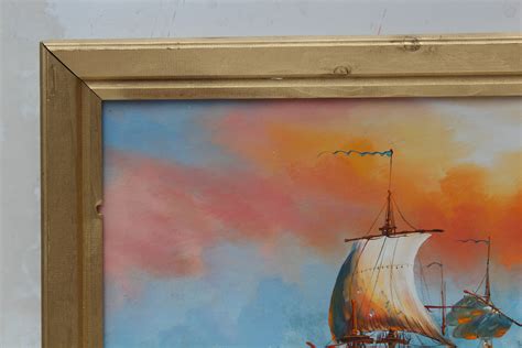 J.harvey Large Oil Painting on Canvas, Ships BATTLE AT SEA, Signed, Framed - Etsy