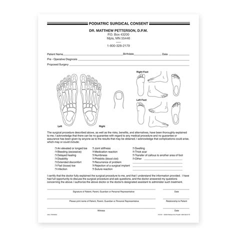 Custom Podiatric Surgical Consent Slips, 8-1/2" x 11", 100 Sheets per ...