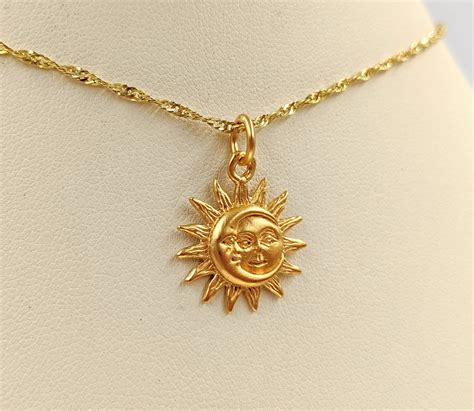Gold Moon Sun With Moon Necklace 925 Sunrise Necklace Sun - Etsy India