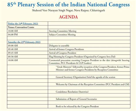 AGENDA: 85th Plenary Session of the Indian National Congress, Shaheed ...