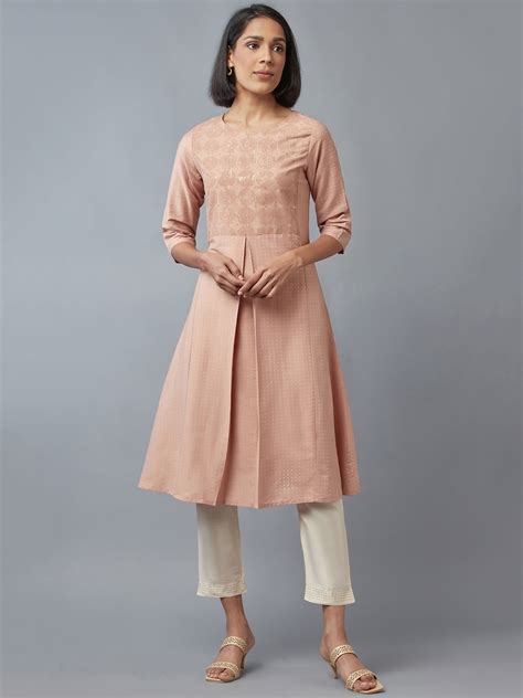 W Women Pink Yoke Design Embellished Pleated Kurta - Price History