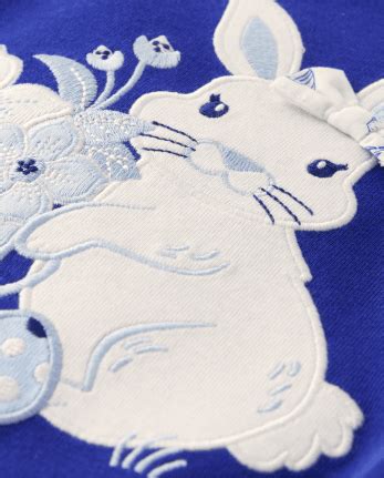 Girls Short Puff Sleeve Embroidered Bunny Watering Can Top - Blue Belle ...