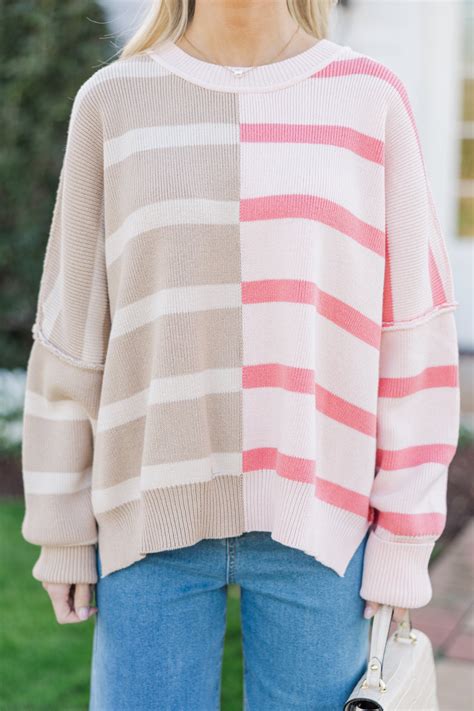 Give You Joy Peach Pink Striped Sweater - Shop the Mint