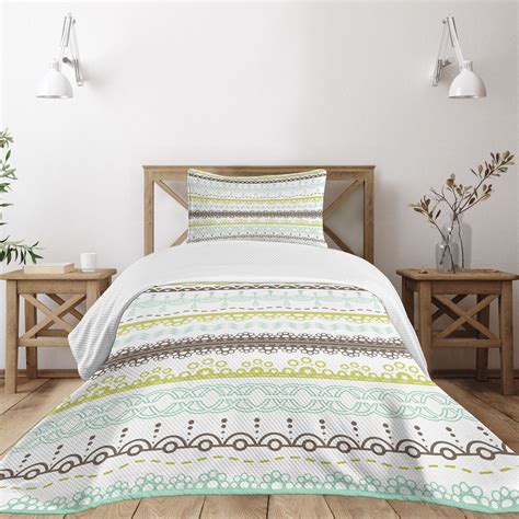 Ambesonne Green and Brown Bedspread Set Lace Pattern Yellow Green Mint ...