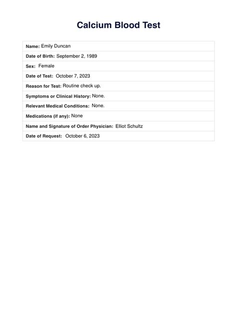 Calcium Blood Test & Example | Free PDF Download