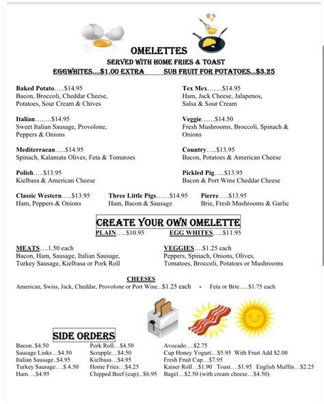 Menu at Sun'z Up Cafe, Wildwood Crest