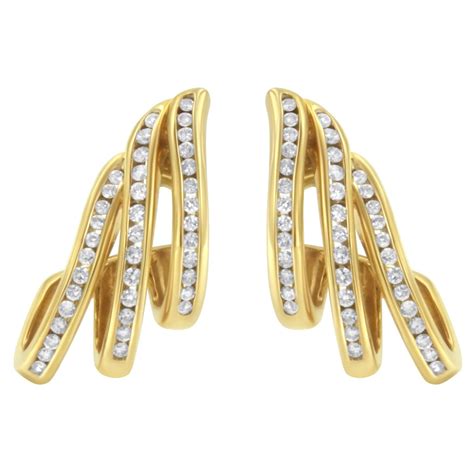 10K Yellow Gold 1/4 Carat Channel Set Diamond Hoop Earrings at 1stDibs