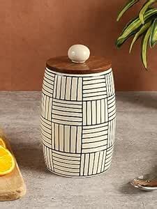 Buy miah decor Ceramic Large Jars For Kitchen Storage with Wooden Lid ...