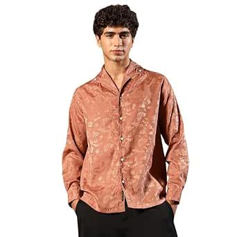 Campus Sutra Men Flake-Jacquard Satin Shirt | One Piece Collar, Long ...