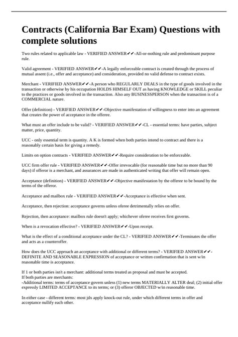 Contracts (California Bar Exam) Questions with complete solutions ...