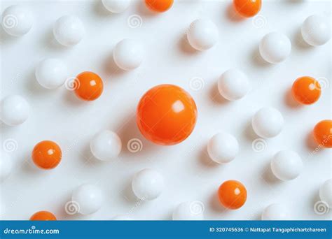On a Plain White Background, Orange Ping Pong Balls are Encircled by a Ring of White Balls ...