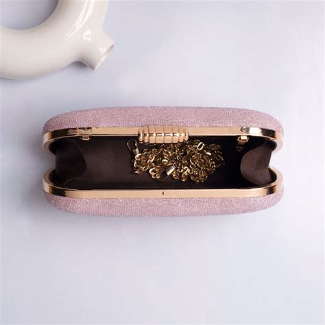 Artklim Pink Based Shiny Fabric Capsule Shaped Clutch