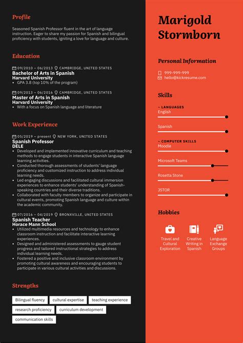 Spanish Professor Resume Sample | Kickresume