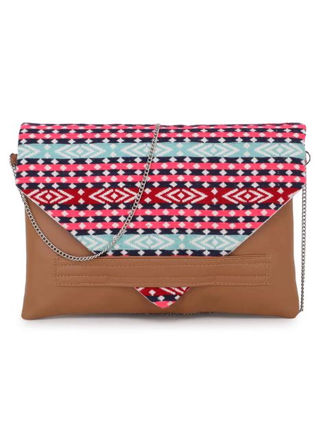 Anekaant Brown & Multi Geomat Striped Leatherette Jacquard Sling Bag ...