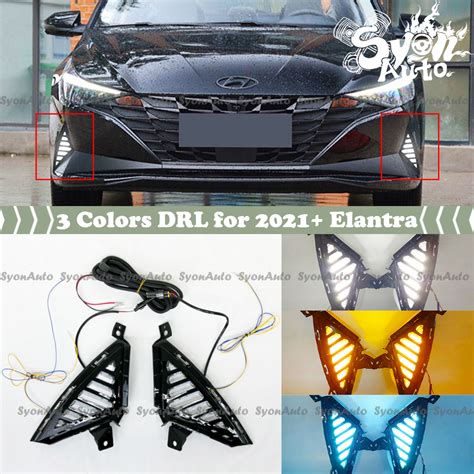 FITS 2021-2024 HYUNDAI ELANTRA 3 COLORS LED DRL DAYTIME RUNNING LIGHT FOG LAMP REPLACEMENT KIT ...
