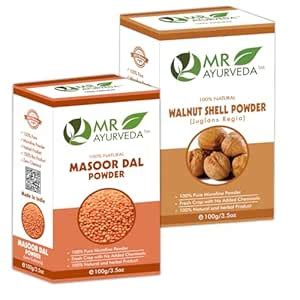 MR Ayurveda 100% Pure Masoor Dal Powder & Walnut Shell Powder - Set of ...