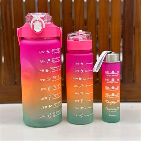 Motivational Water Bottle Set of 3 Pcs Time Marker with Straw ...