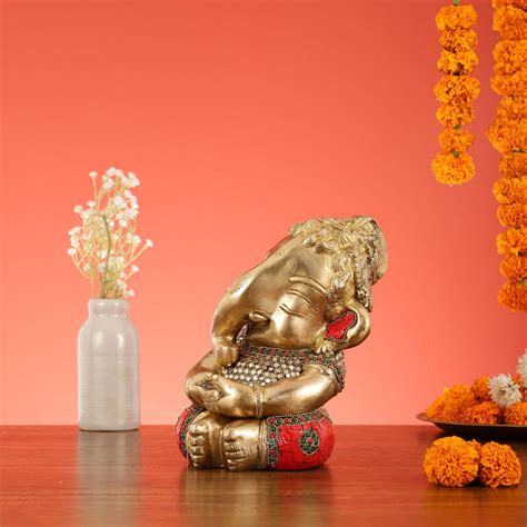 Buy Unique Baby Ganesha Brass idol 9 inches - Budhshiv.com