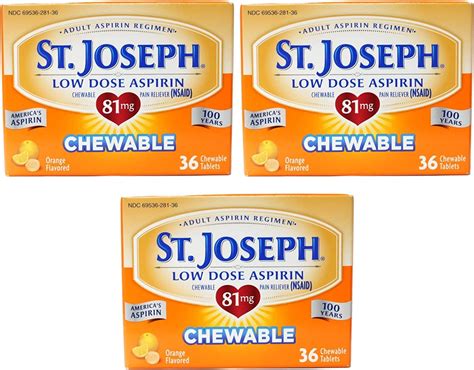 St. Joseph Aspirina masticable naranja de 81 mg, 36 tabletas (paquete ...