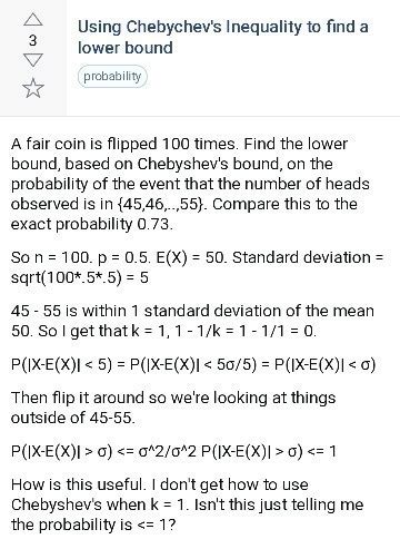 How to find lower bound of probability using chebyshev inequality ...