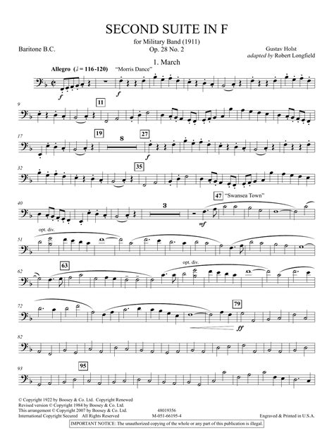 Second Suite in F (arr. Robert Longfield) - Baritone B.C. by Gustav ...