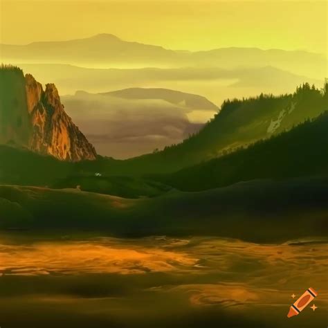 Generate an image of a South American plain nestled amidst towering ...