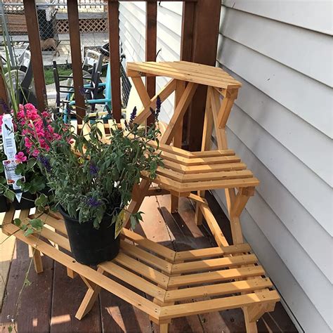 Buy 3 Tier Ladder Plant Stand Outdoor, Wood Multi Tiered Quarter Round ...