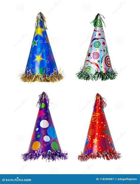 Four Festive Birthday Party Hats Stock Image - Image of festive ...