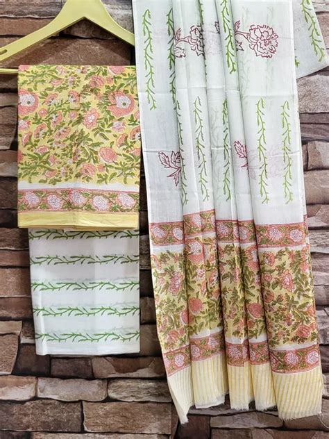 GOVIND HAND PRINTERS Yellow Rapid Hand Block Print Cotton Suit With ...