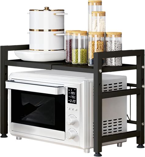 Ruiqas Expandable Microwave Oven Rack 2- Tier Kitchen Microwave Shelf ...