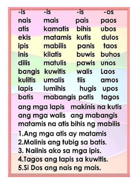 Image result for Worksheet Reading Tagalog Easy