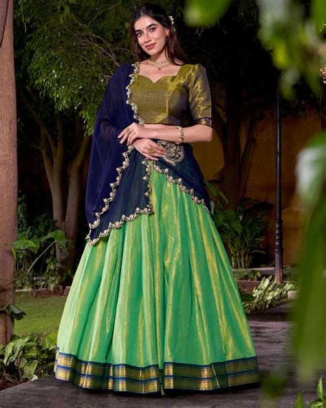 Designer Pista Color Kanchipuram Zari Weaving Half Saree – TANHAI