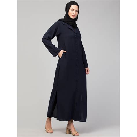 Nazneen Front open Coat Collar Self Fabric Button Coat style Abaya ...