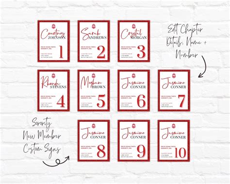 Sorority Line Number Sign Template: DIY Editable New Member Gift DST ...