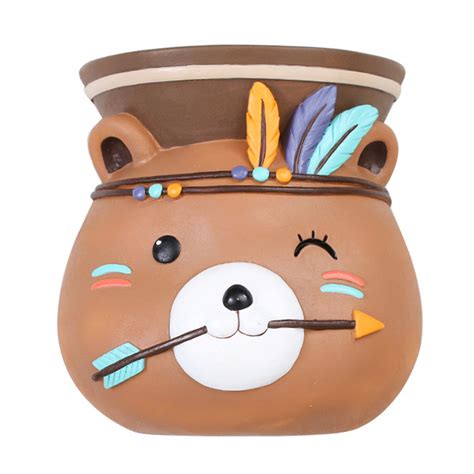Hanging Tribal Bear Resin Succulent pot
