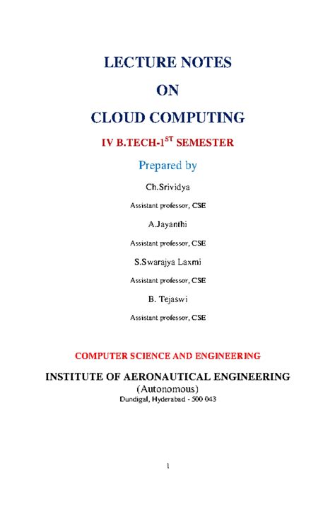CC UNIT-1 - LECTURE NOTES ON (KOE-081)(CLOUD COMPUTING) (B)(EC)(YEAR ...