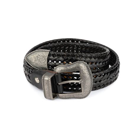 Buy Western Men's Woven Belt | Black With Silver Buckle | LeatherBelts