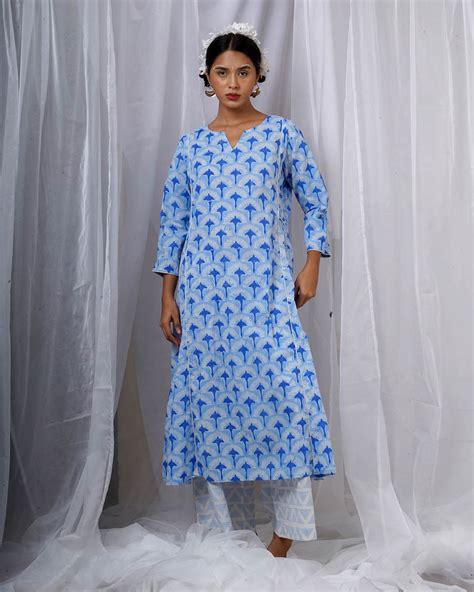Shop Sky Blue Dresses & Block Printed Dupattas| Badal Collection - Chidiyaa