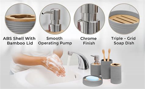 Story@Home 4 Pieces Bathroom Accessories Set - Grey | Toothbrush Holder ...