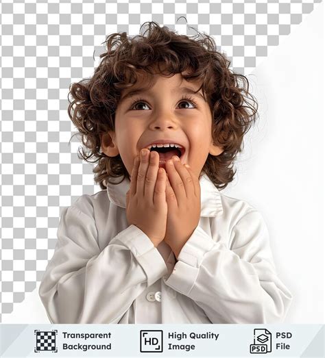 Little boy in white lab coat smiling with hands on face on transparent ...
