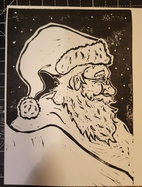 Santa print! Ink on multimedia paper. : r/printmaking