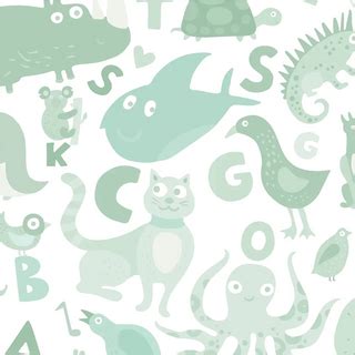 Animals Alphabet Design Wallpaper Roll in Green Color | Life n Colors