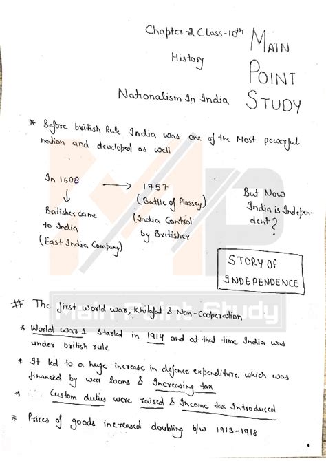 Chapter MAIN HISTORY POINT Nationalism in India STUDY Notes - Studocu