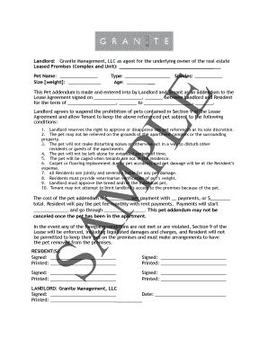 Fillable Online Pet Addendum - Granite Student Living Fax Email Print ...