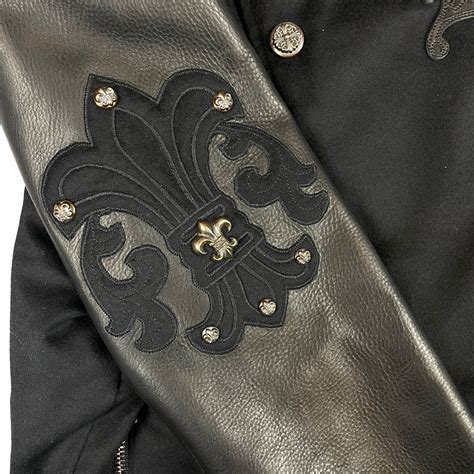 Chrome Hearts Leather & Cashmere Letterman Varsity Cross Patch Jacket