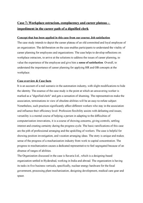 2228211 OB Case 7 - Assignment case study - Case 7: Workplace ostracism ...