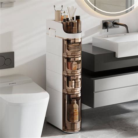 Amazon.com: VECELO 4-Tier Slim Bathroom Storage Cabinet with Wheels ...