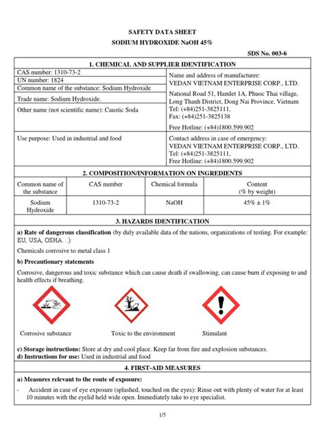MSDS NaOH 45 EN New | PDF | Dangerous Goods | Sodium Hydroxide