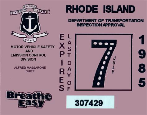 1985 Rhode Island Inspection Sticker : Bob Hoyts Classic Inspection ...