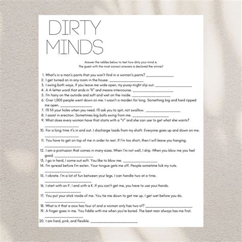 Dirty Minds Game Dirty Minds Card Printable Bachelorette Party ...